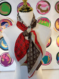 Art Nouveau Quad Block Scarf, Brown Multi