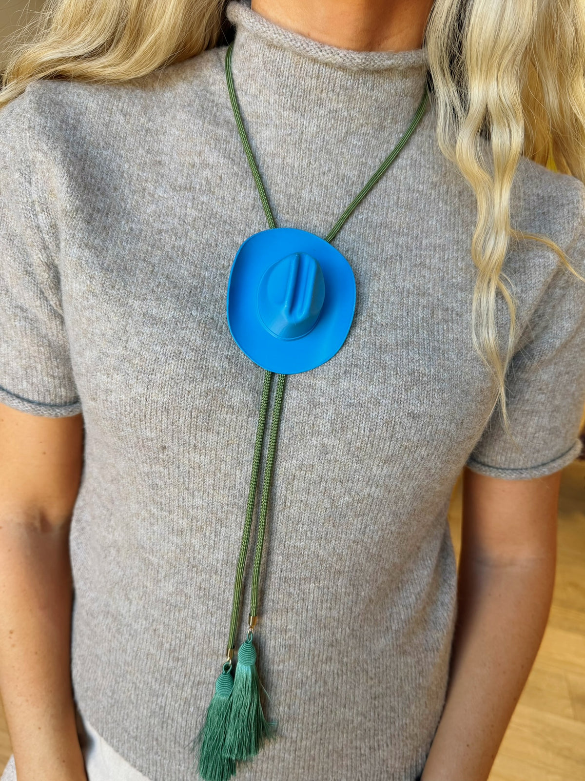 rahya designs || cowboy hat bolo ocean blue with olive & peacock blue