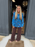 palmate floral peplum jacket in teal