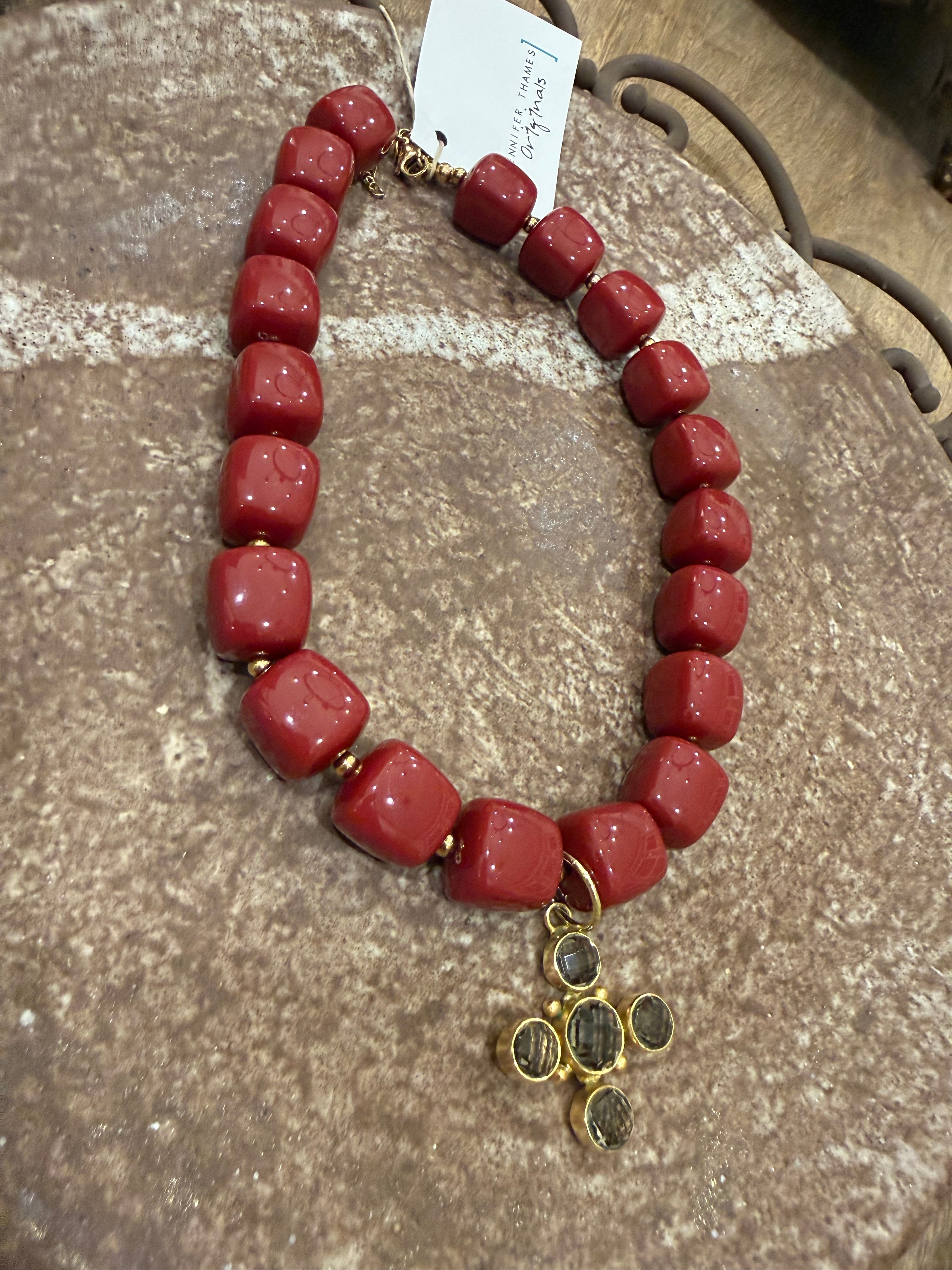 jennifer thames maroon cross necklace
