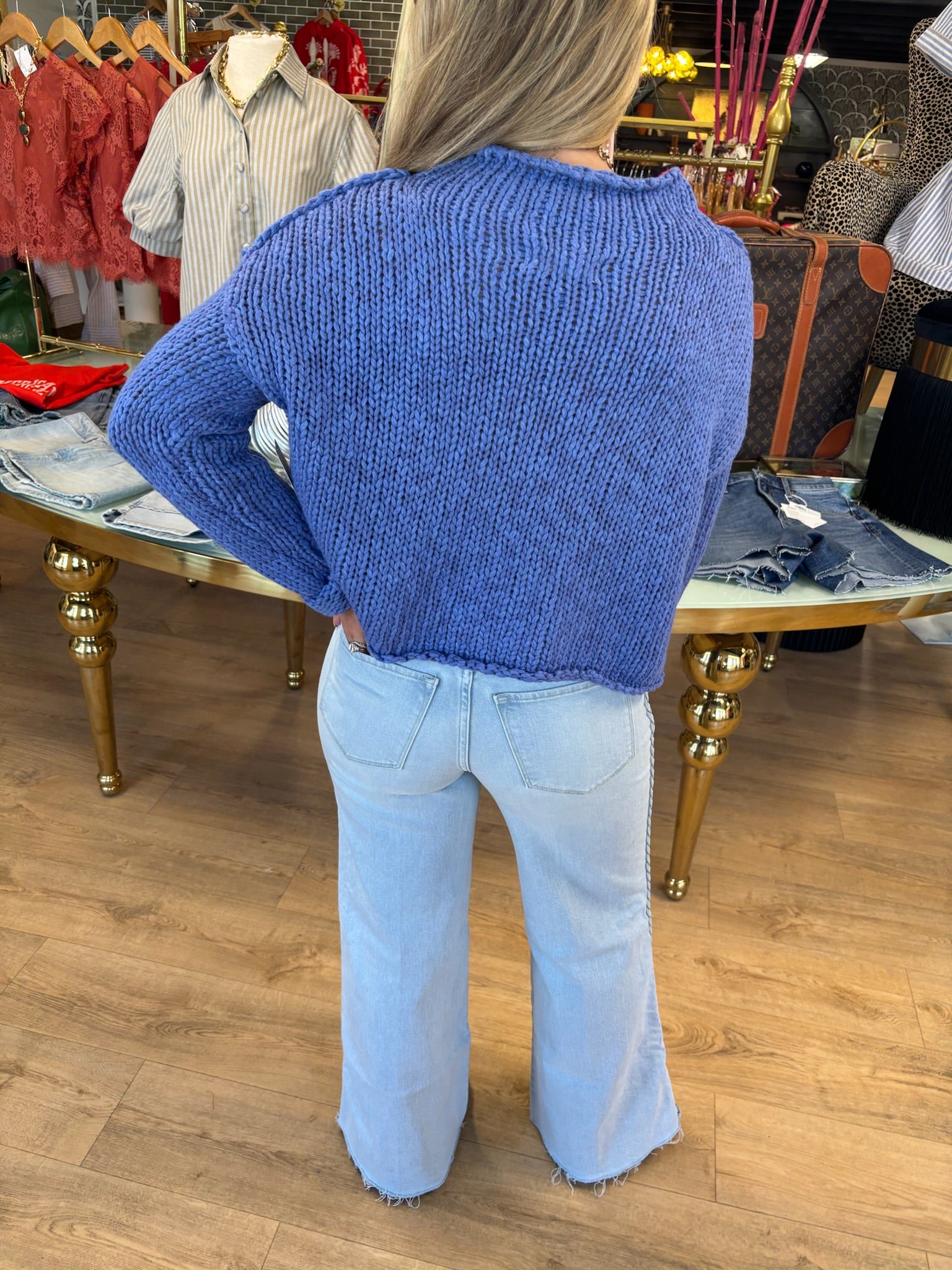 free people opal sweater in peri blue
