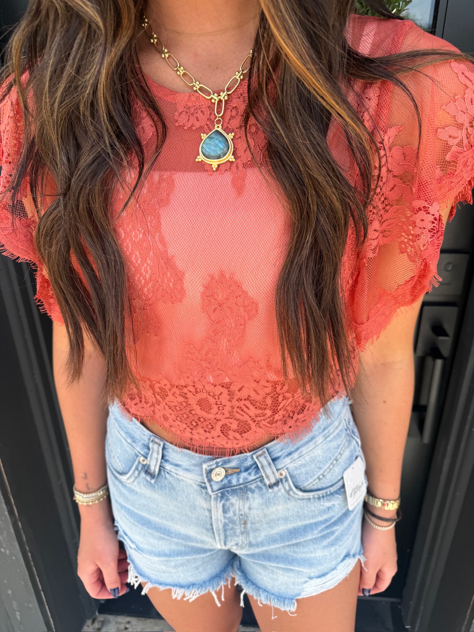 lunar ash lace top in sunset
