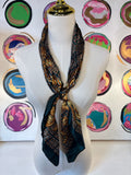 Printed Flower Scarf, Dk Green/Yellow