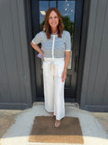 sadie & sage mavi stripe cardigan in ivory and navy combo