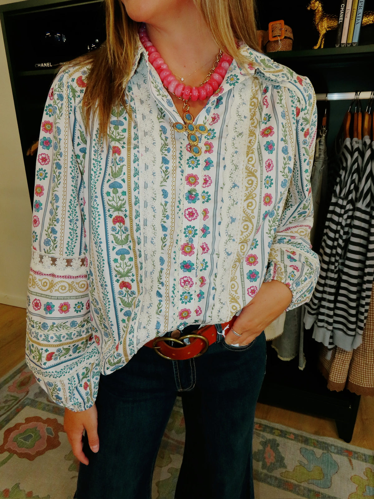 karlie french cottage floral button up top