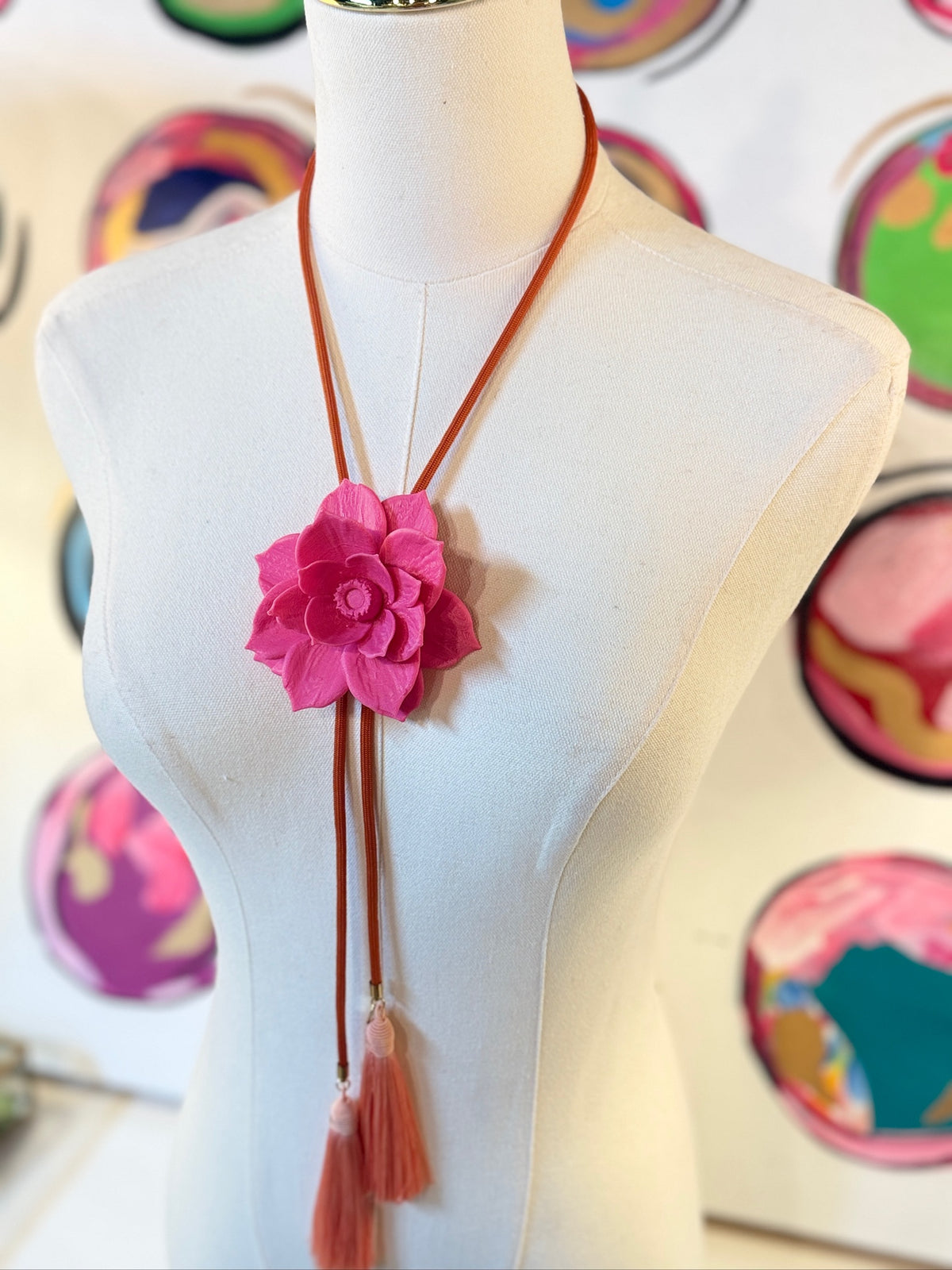 rahya designs || lotus flower bolo flamingo pink with solar orange & peach