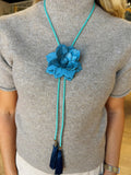 rahya designs || lotus flower bolo storm blue with turquoise & navy