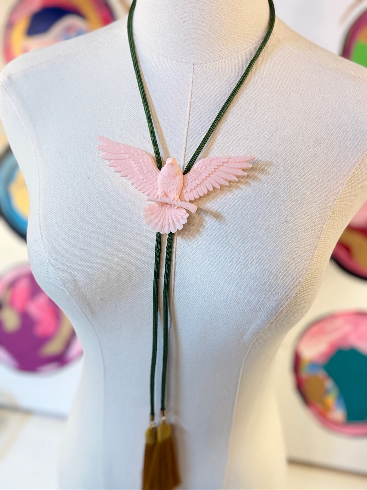 rahya designs || eagle bolo blush pink with olive & golden yellow