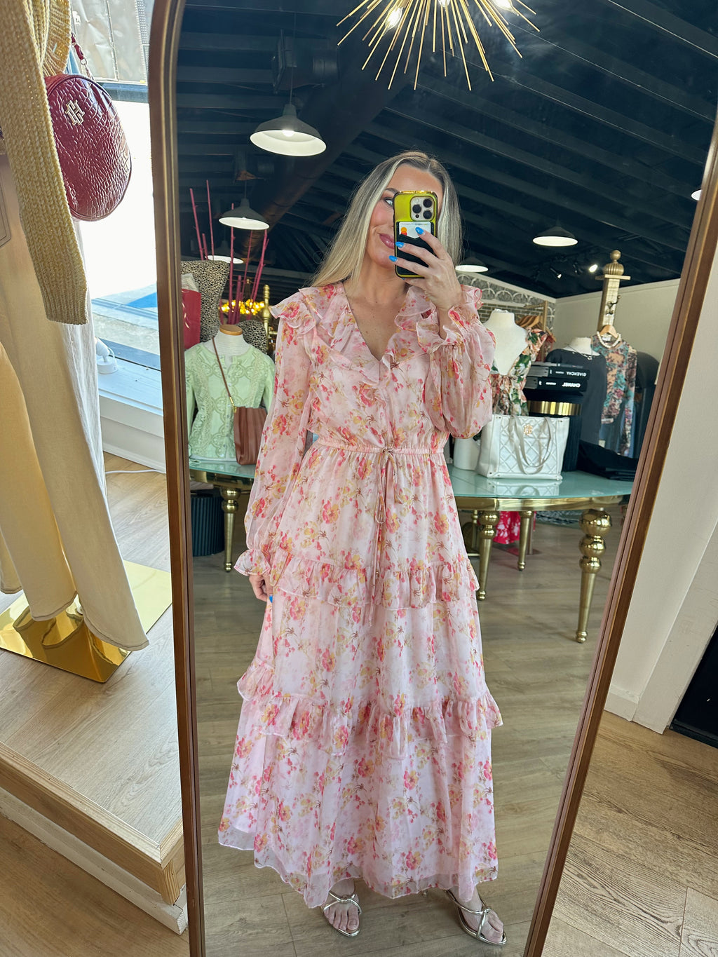 lucy paris felicity tiered dress in pink floral