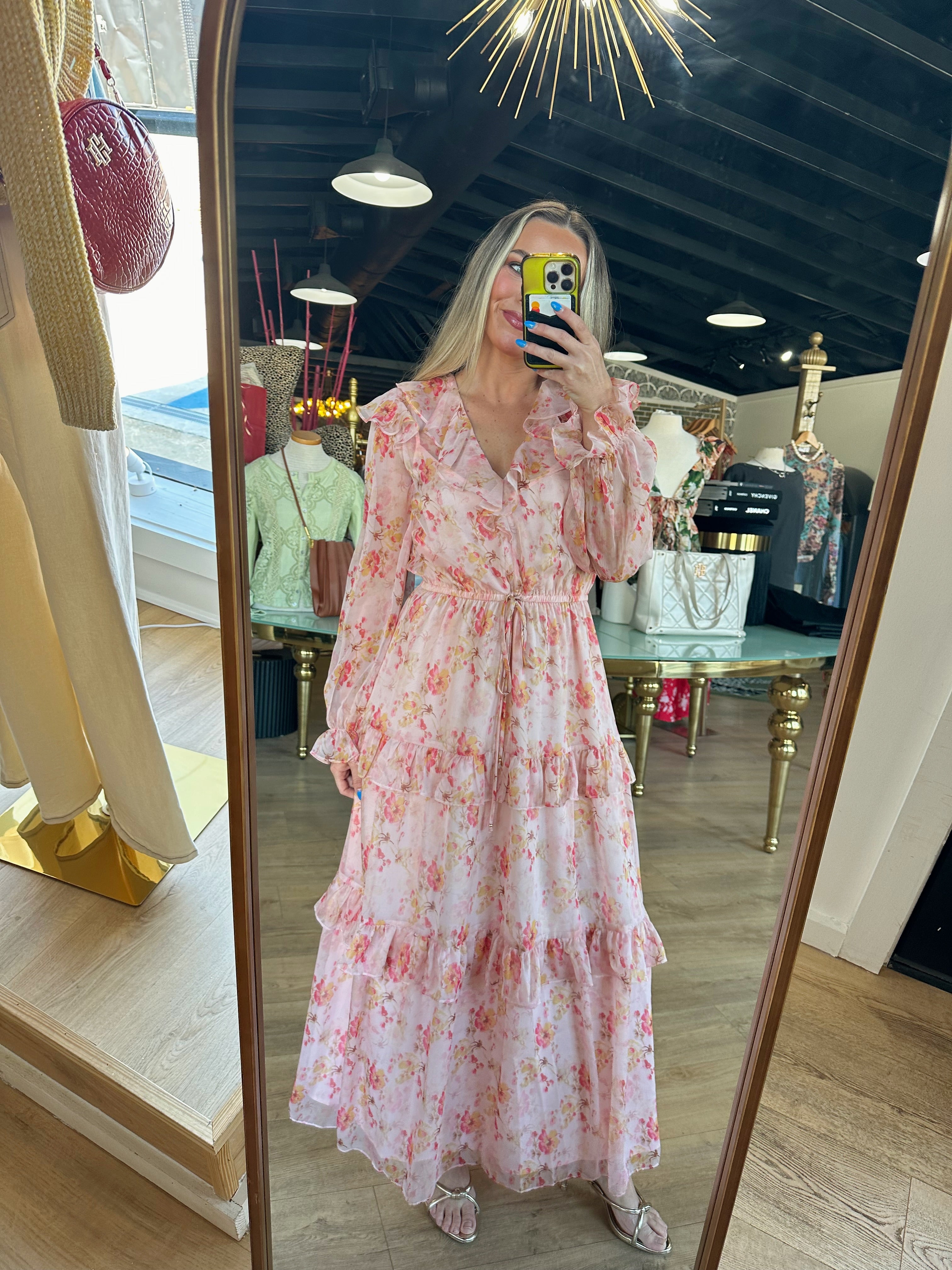lucy paris felicity tiered dress in pink floral