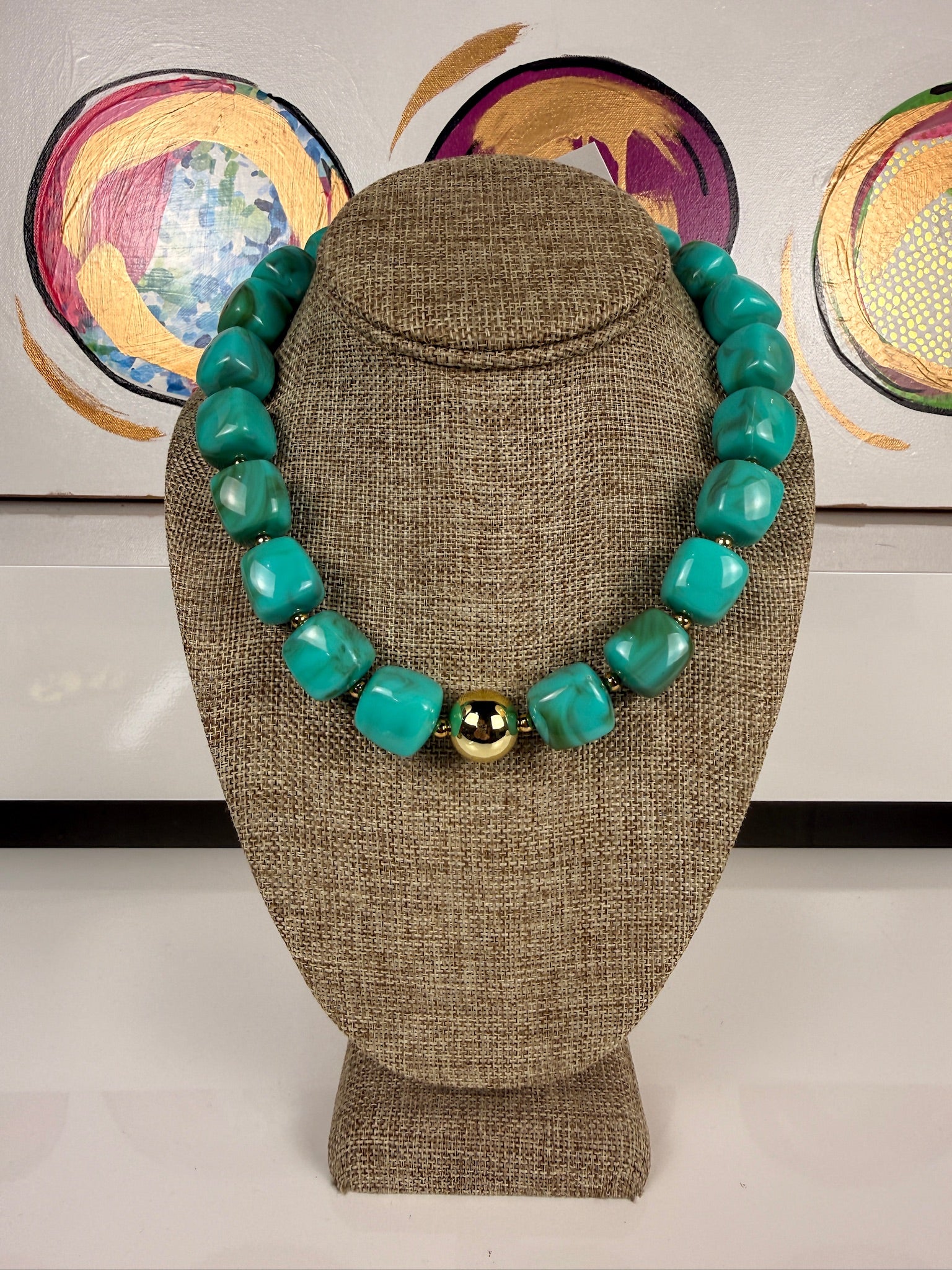 jennifer thames chunky beaded necklace in turquoise