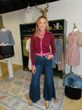 deluc zepplin cardigan in wine and fushcia combo