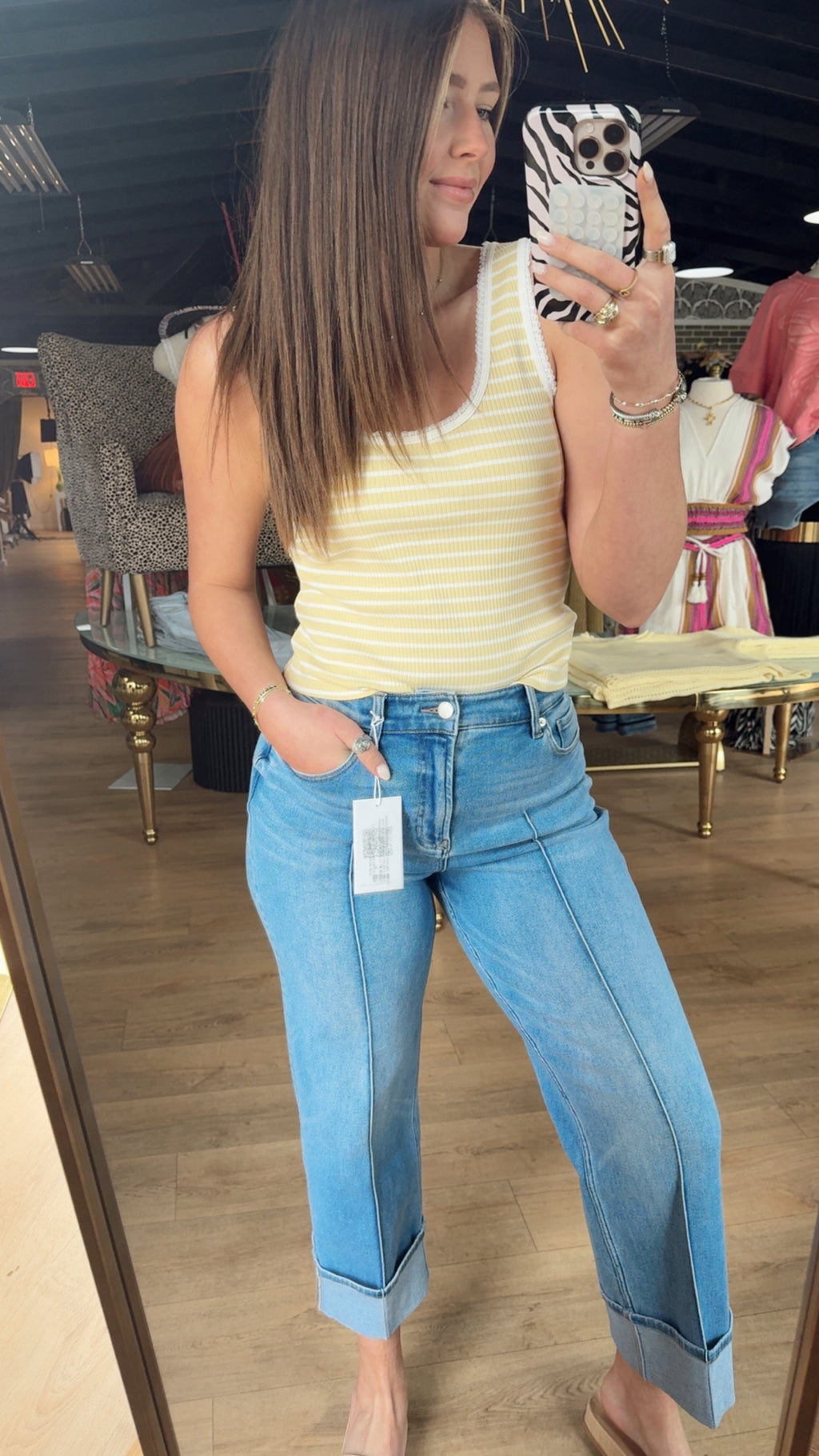 sadie and sage dejavu stripe tank in butter and ivory