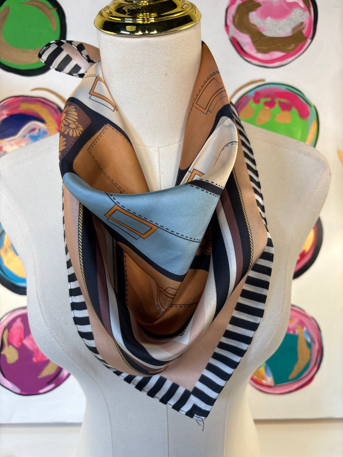Multi Print Brown Bag Scarf