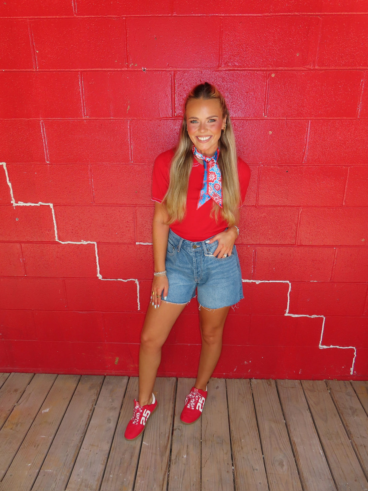 deluc springsteen knit polo in red and pin combo