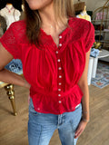 free people gemma embroidered top in high risk red