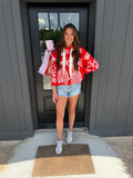 free people shell baby hoodie in cherry combo