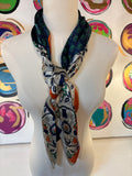 Art Nouveau Quad Block Scarf, Navy Multi