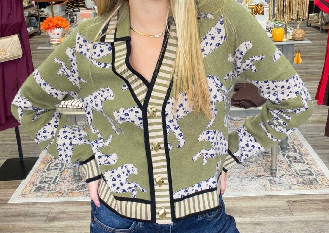 thml cheetah print button down v-neck cardigan