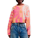 free people mia pullover in coral kiss combo