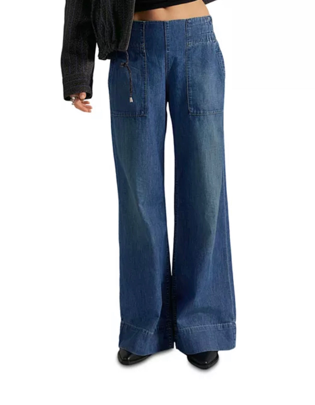 free people breezy denim pull on pant in cobalt