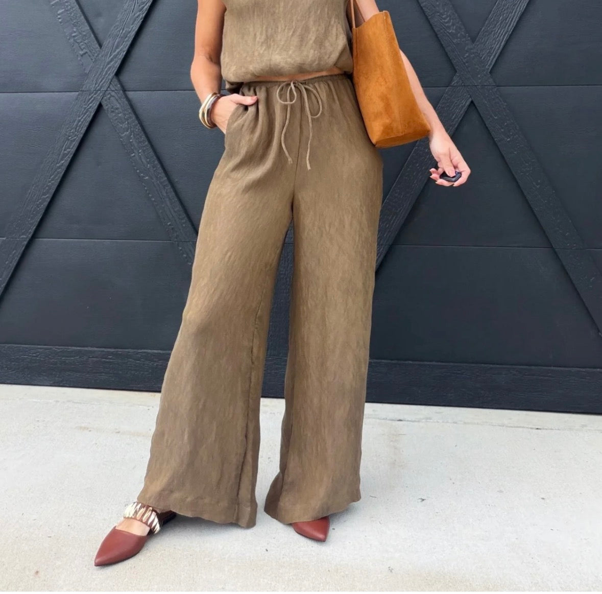 sadie and sage sepia sky pants in bronze olive