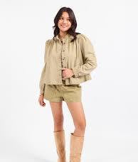 sadie and sage wildhearted buttoned jacket in olive green