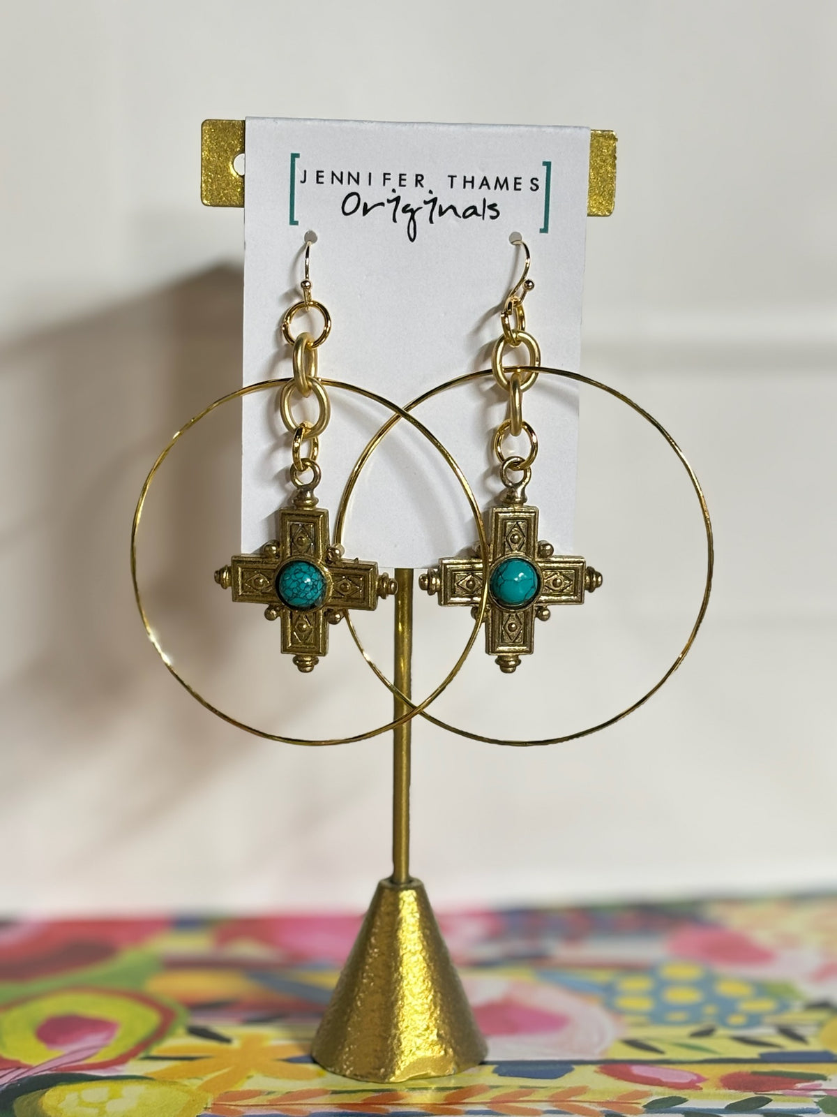 Jennifer Thames Western Cross Earrings