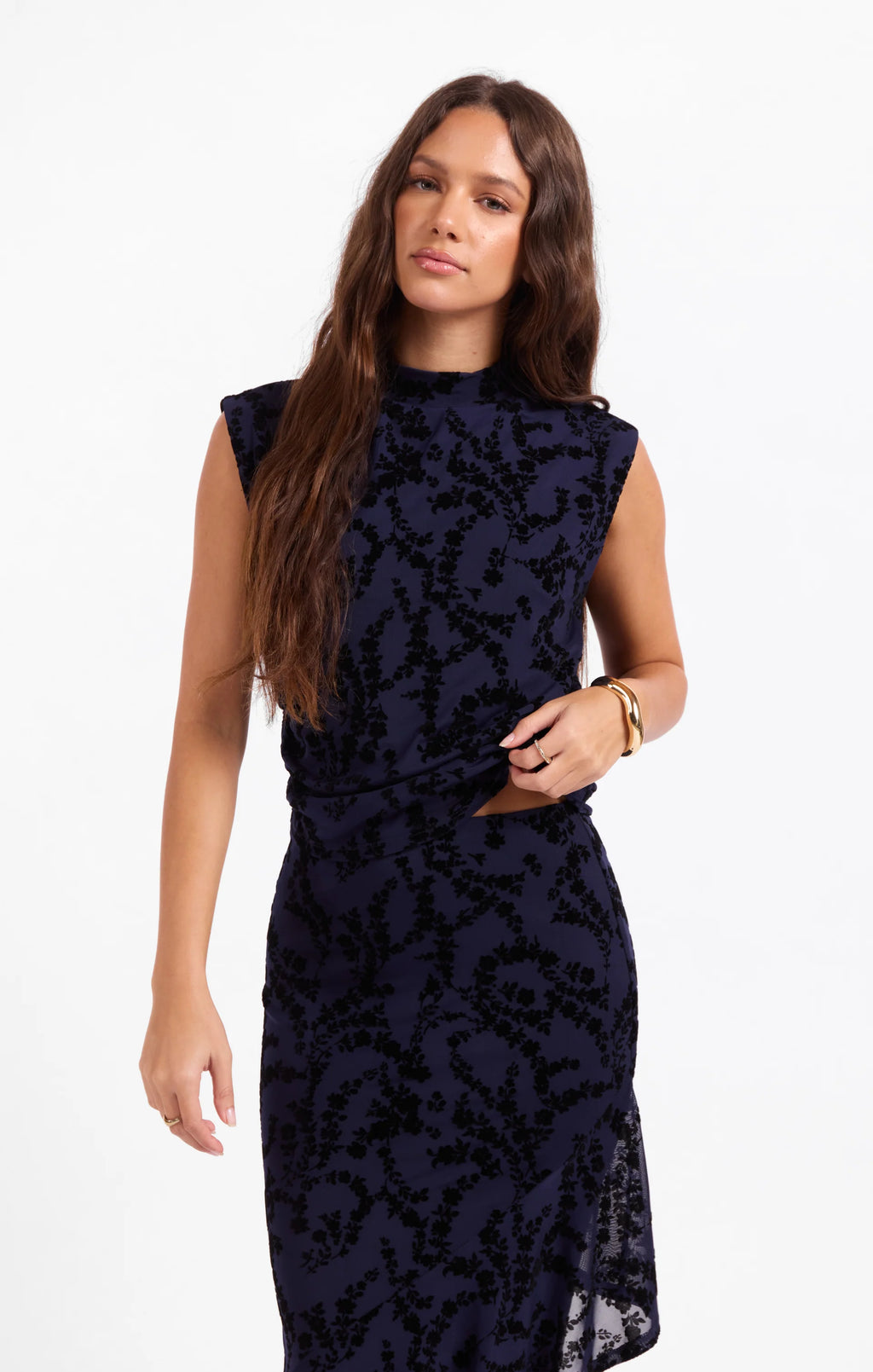sage the label begonia mesh top in navy black