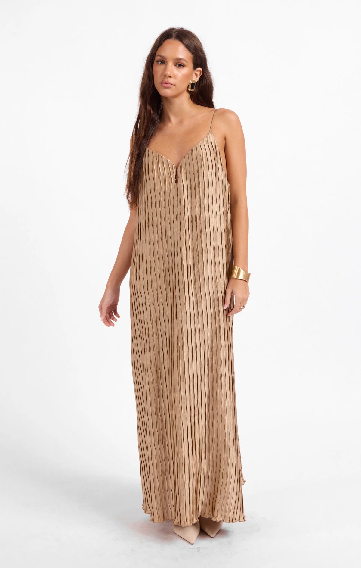 sage the label city daze slip dress in taupe