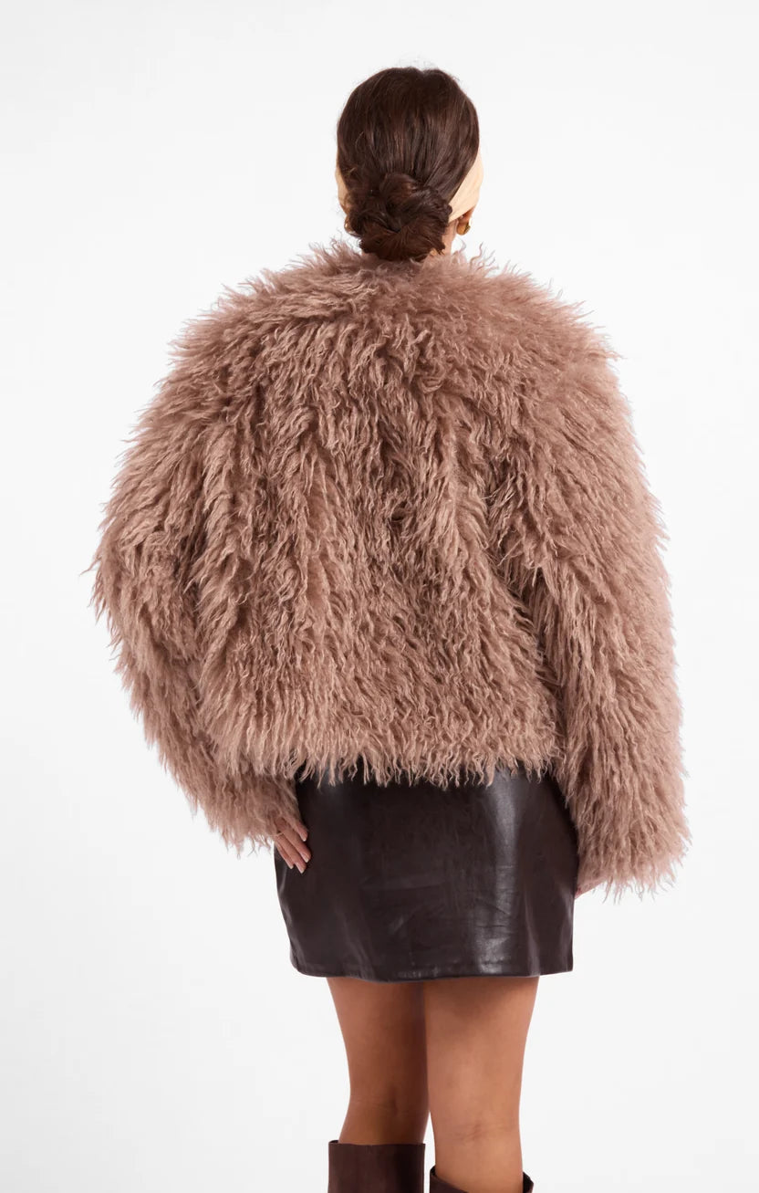 sage the label deep woods fur jacket in taupe