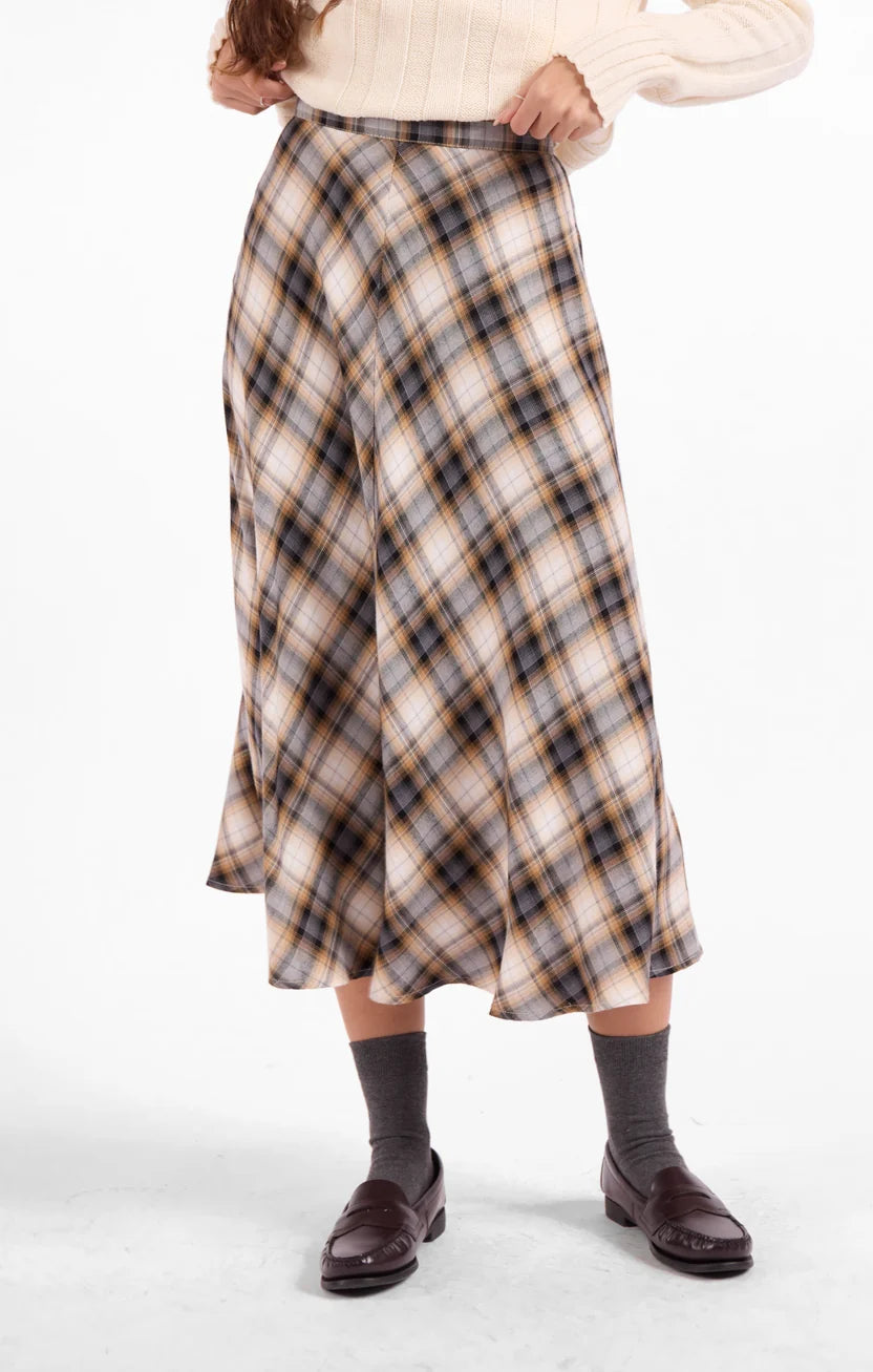 sage the label cambridge midi skirt in navy plaid