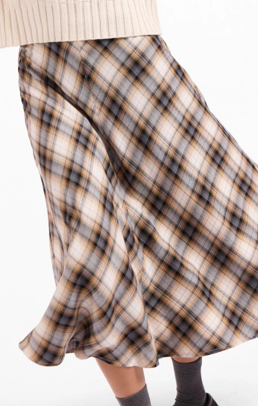 sage the label cambridge midi skirt in navy plaid