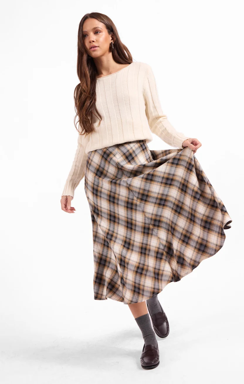 sage the label cambridge midi skirt in navy plaid
