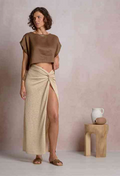 elan crop tie top in brown