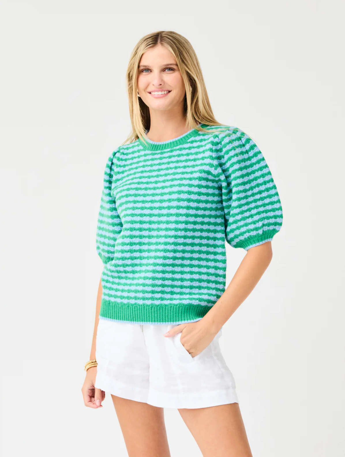 mary square abigail sweater in blue and green