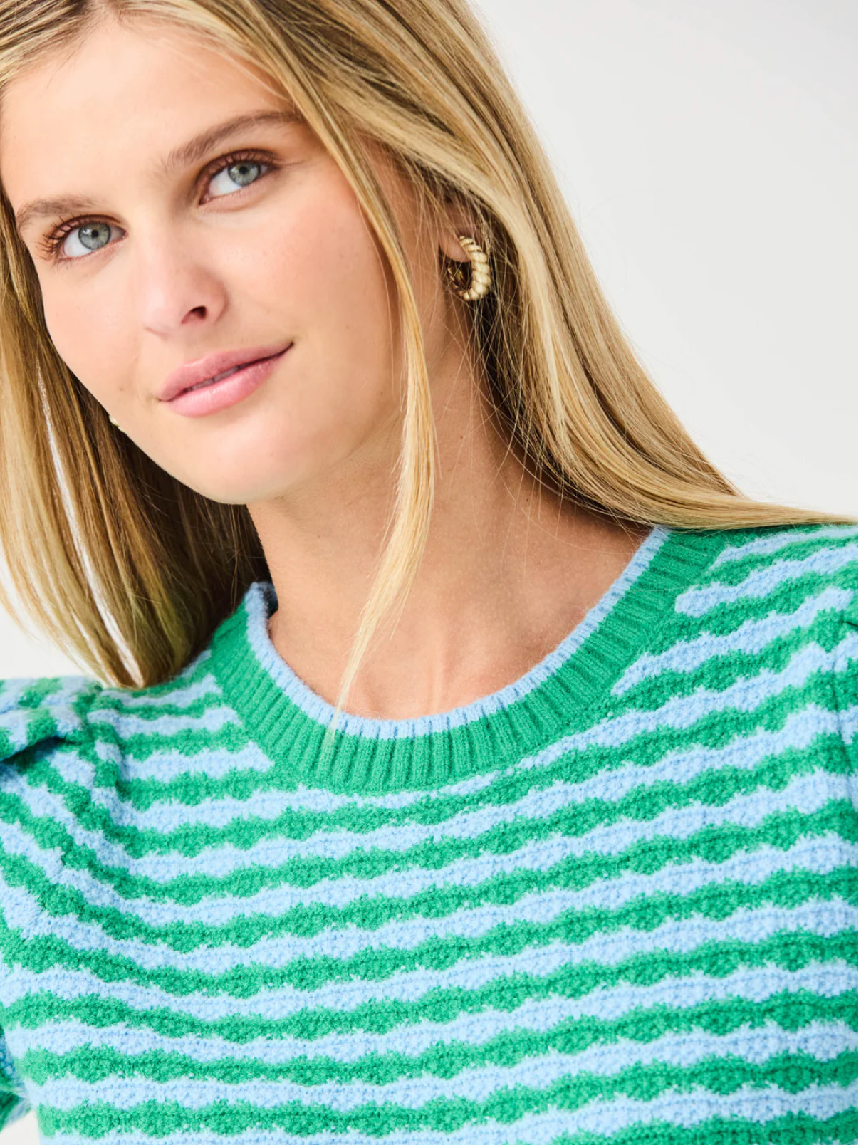 mary square abigail sweater in blue and green