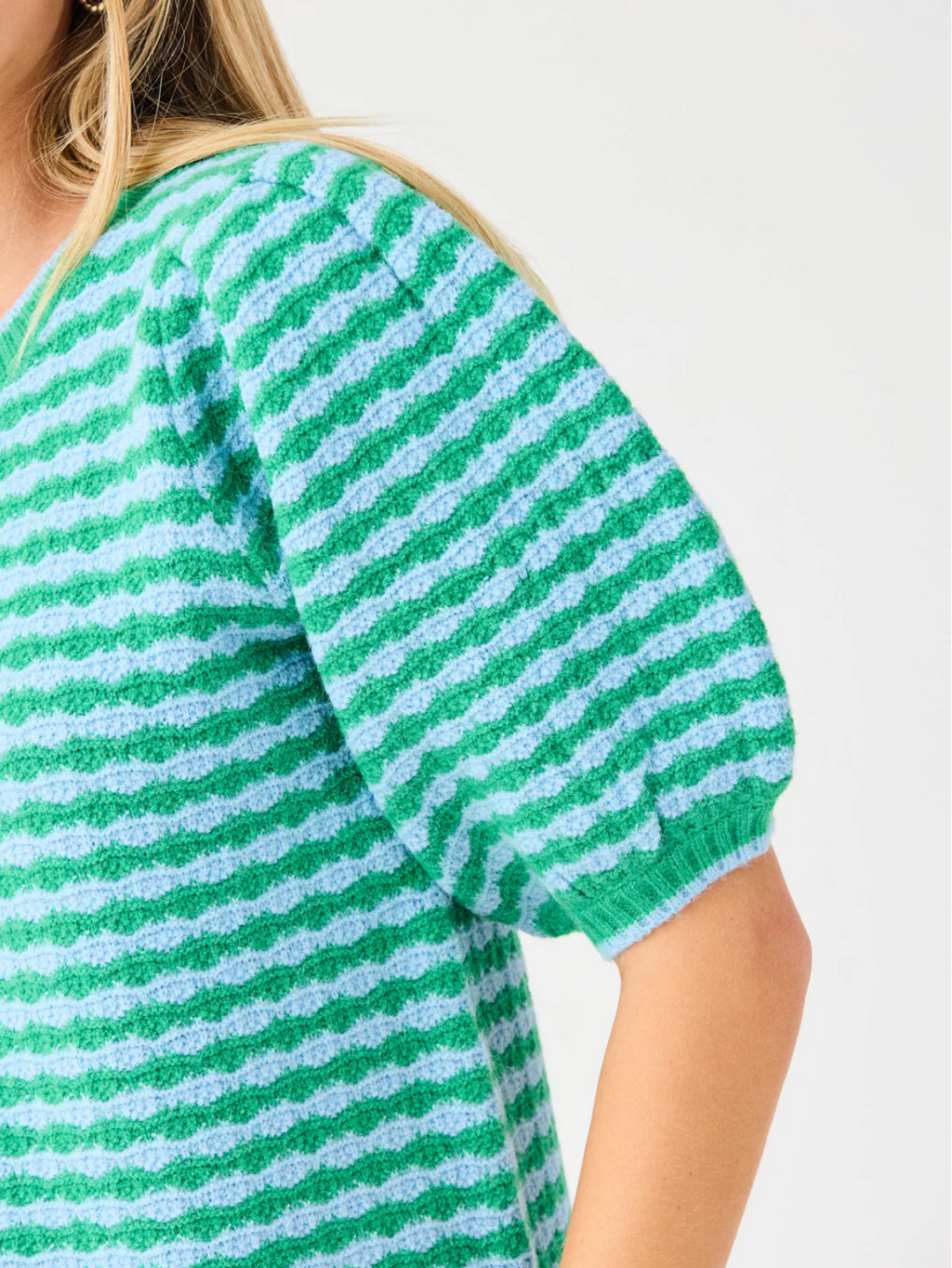 mary square abigail sweater in blue and green