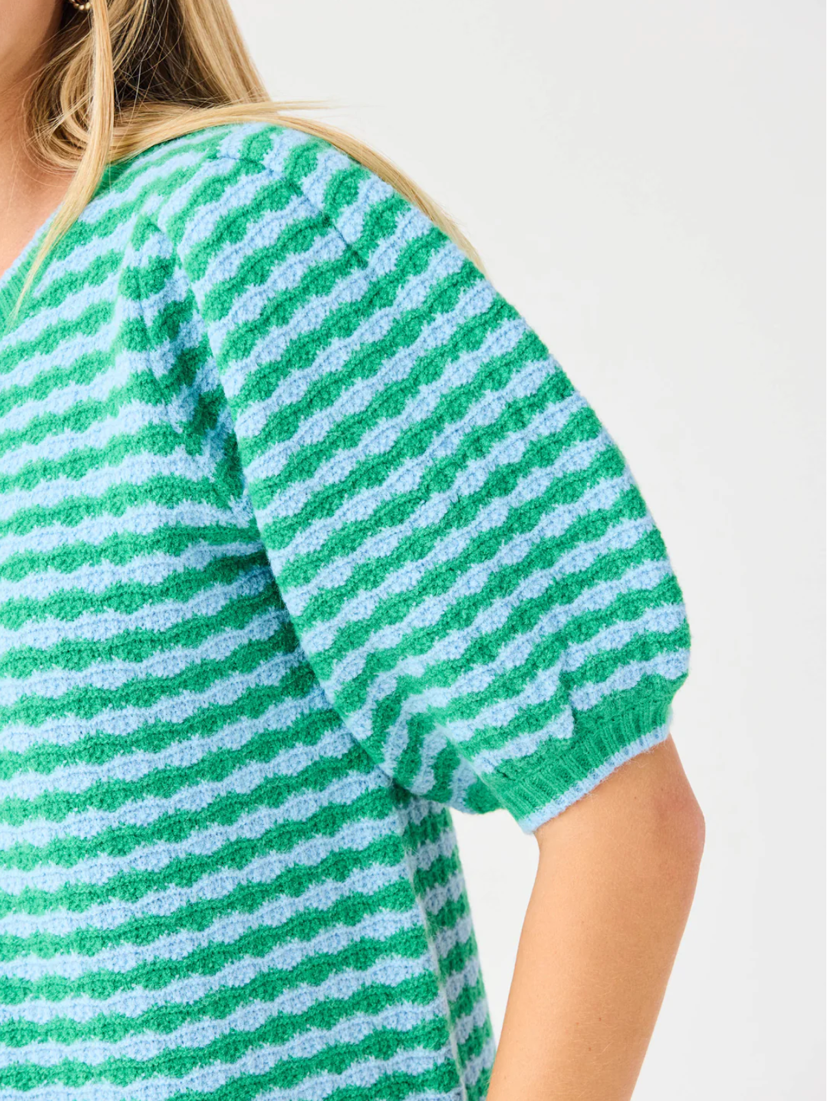 mary square abigail sweater in blue and green