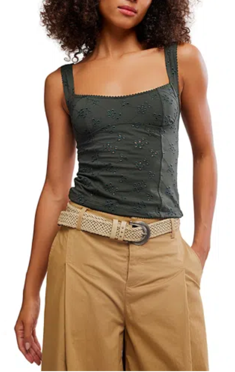free people full bloom eyelet cami in black