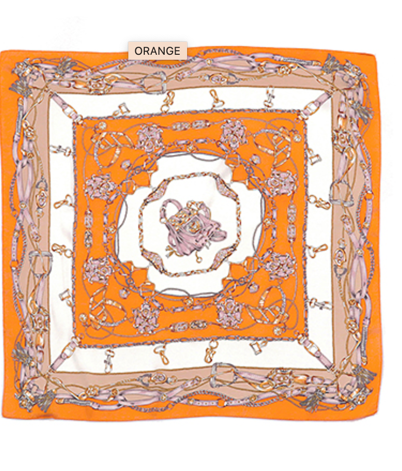 orange chain and bag scarf