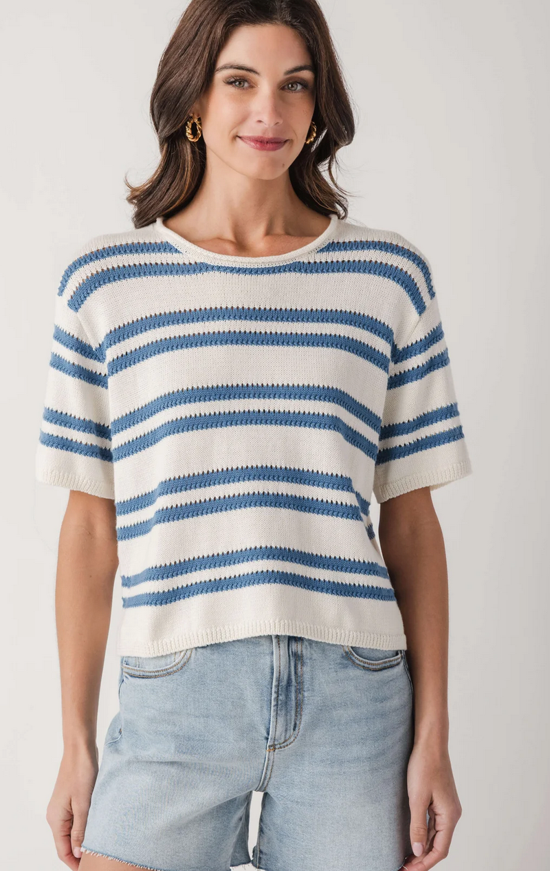 z supply prado stripe sweater tee in lake blue