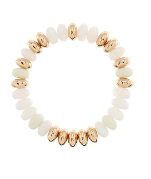 stone rondelle and metal bead bracelet