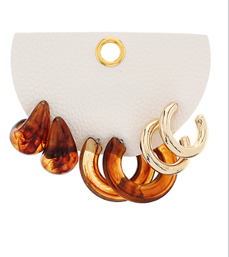 marble teardrop 3 pairs of hoops