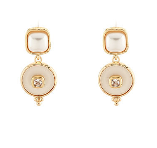 pearl square and dangle circle earring