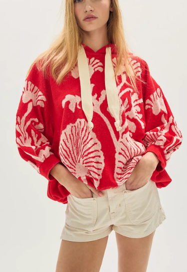 free people shell baby hoodie in cherry combo