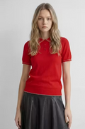 deluc springsteen knit polo in red and pin combo