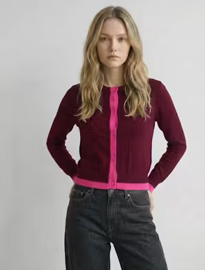 deluc zepplin cardigan in wine and fushcia combo