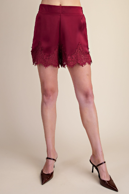 lacy short in burgundy