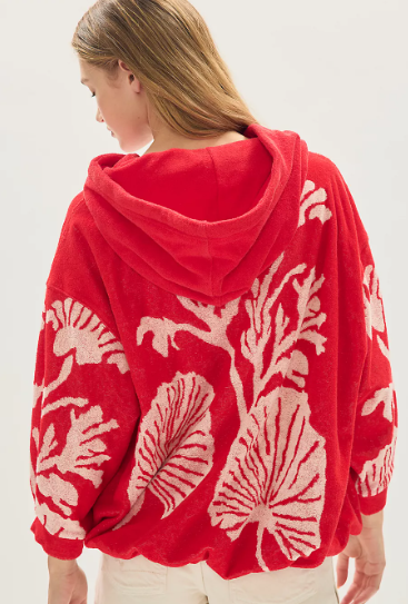free people shell baby hoodie in cherry combo